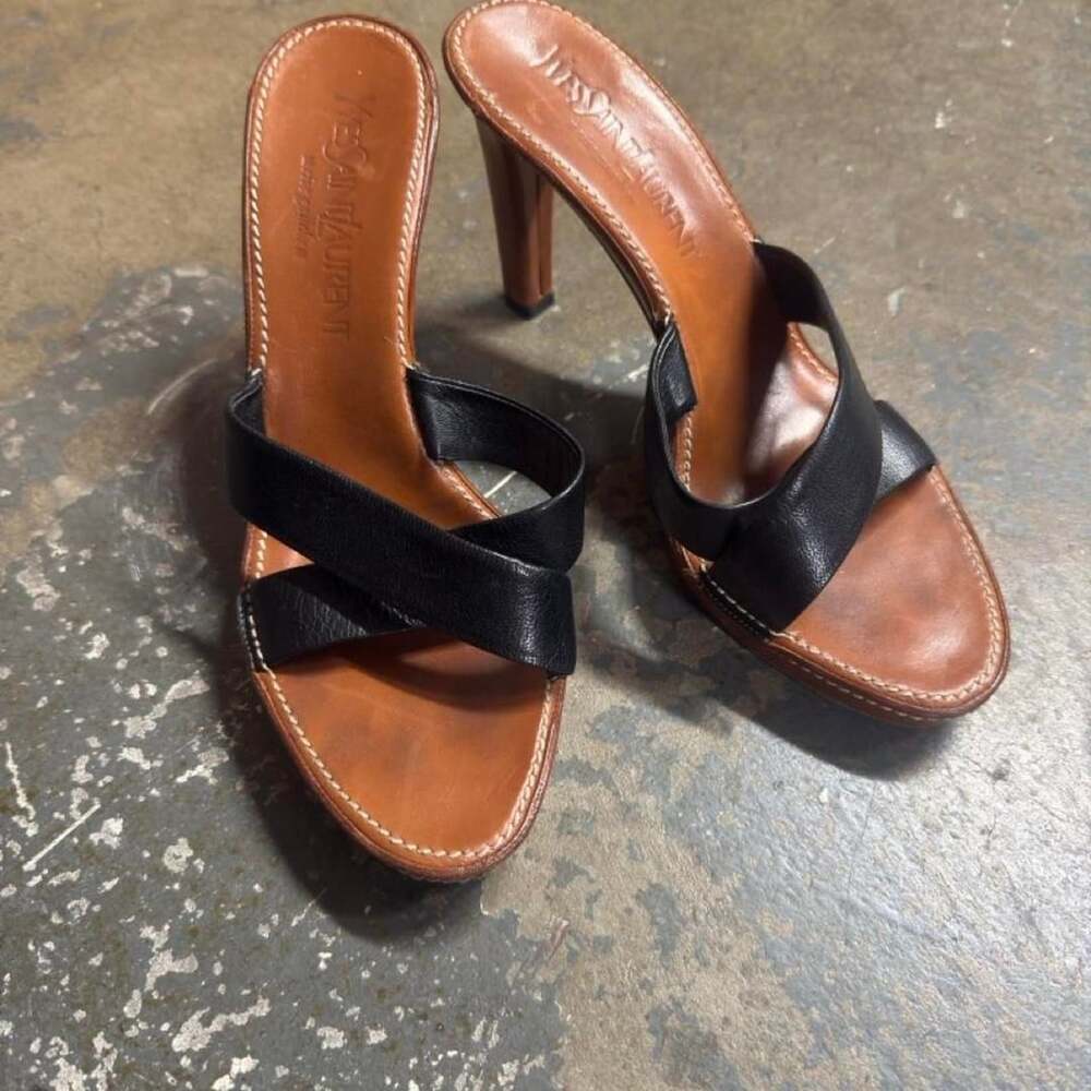 Yves Saint Laurent Leather Sandals Size 38 Vintage YSL Heels